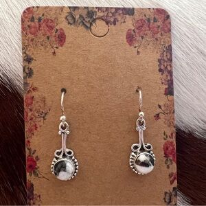 ❤️ White Buffalo Sterling 925 Southwestern Navajo Style Dangle Earrings 1.08”L